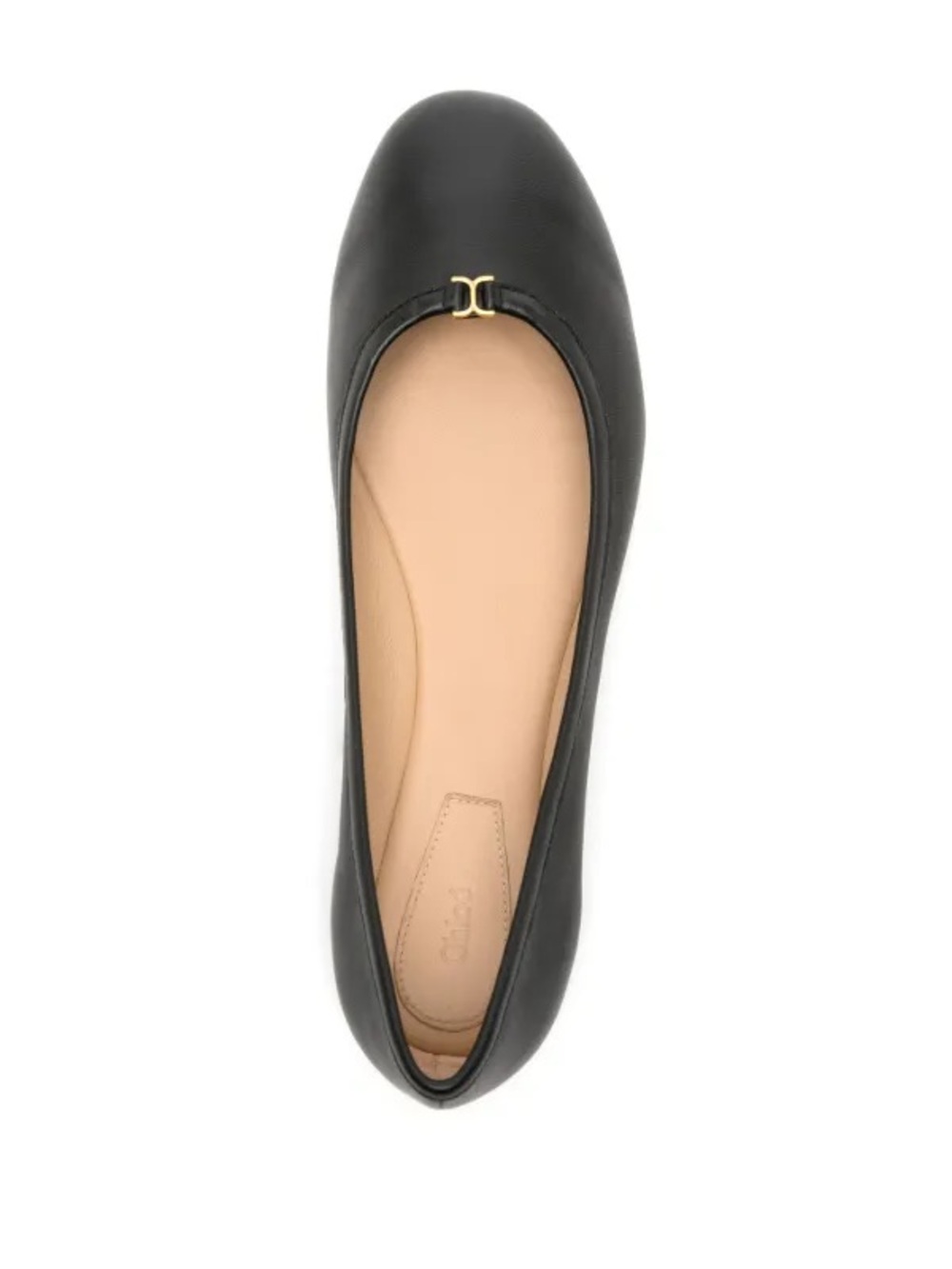 Chloe Black Leather Ballet Flats with Gold Hardware